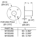 95mm High Black Heavy Duty Top Hat for 35mm Poles