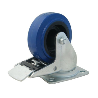 80mm Braked Swivel Castor with Rubber Blue Wheel