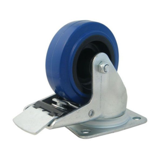 Penn Elcom 80mm Braked Swivel Castor with Rubber Blue Wheel