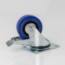 80mm Braked Swivel Castor with Rubber Blue Wheel